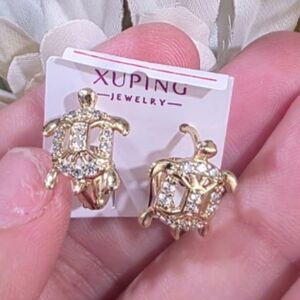 Ping Gold and Crystal Turtle Earrings